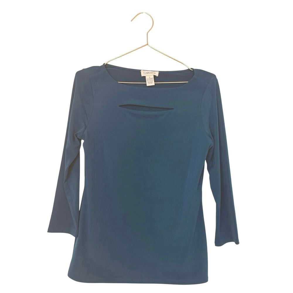 Carmen Marc Valvo gorgeous blue cutout liquid blouse size small